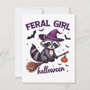 Cartes Pour Fêtes Annuelles Feral Girl Halloween Éffrayant Raccoon sorcier cad