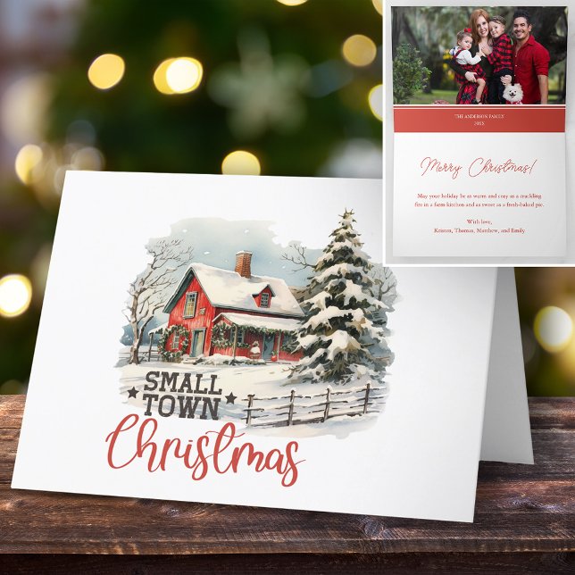 Cartes Pour Fêtes Annuelles Ferme de Noël rustique de petite ville (Créateur téléchargé)