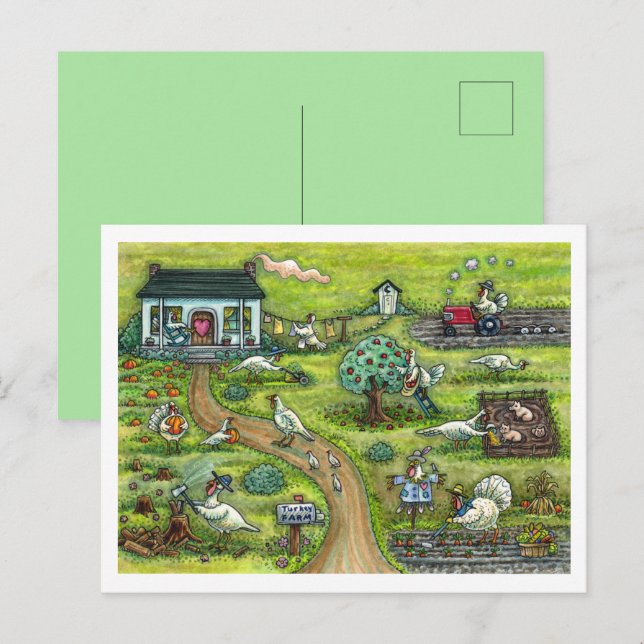CARTES POUR FÊTES ANNUELLES FERME DE TURQUIE, PAYS HUMOUR MERCI AUX OISEAUX (Devant / Derrière)