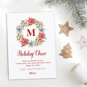 Cartes Pour Fêtes Annuelles Ferme Poinsettia couronne avec la lettre Monogramm