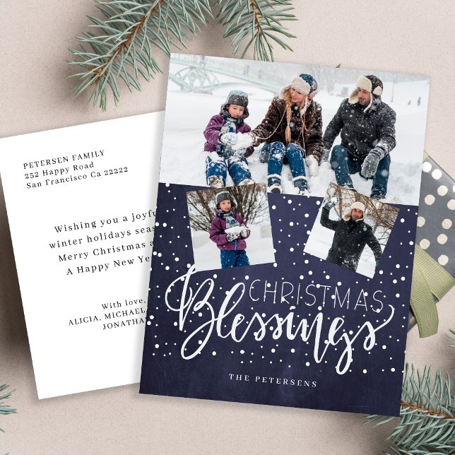 Cartes Pour Fêtes Annuelles Ferme rustique bénédictions de Noël 3 photos marin (Créateur téléchargé)