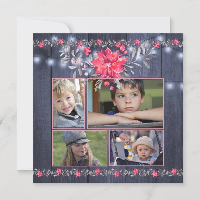 Cartes Pour Fêtes Annuelles Ferme rustique Bleu Grange Bois Noël 5 Photos (Devant)