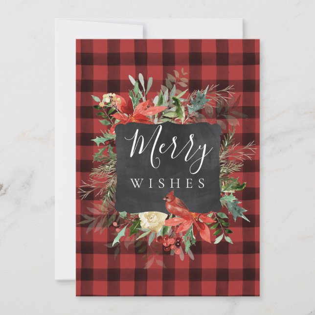 Cartes Pour Fêtes Annuelles Ferme rustique Noir rouge chèque Plaqué Noël (Devant)
