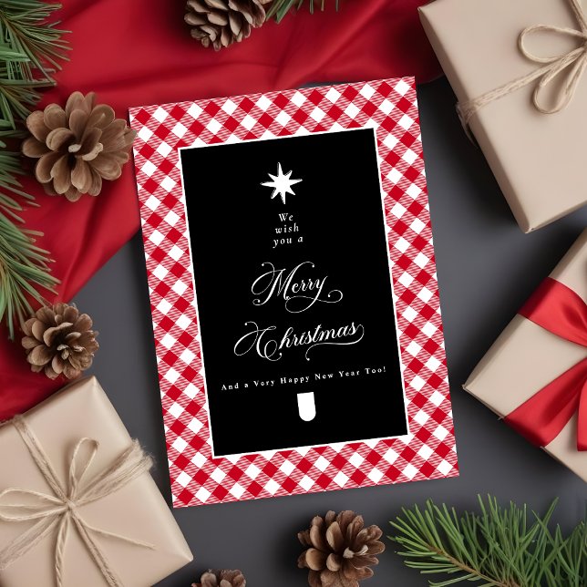 Cartes Pour Fêtes Annuelles Ferme Tableau Noir Écossais Rouge Joyeux Noël (Créateur téléchargé)