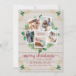 Cartes Pour Fêtes Annuelles Ferme Wreath Noël Rustique w Photos de famille 