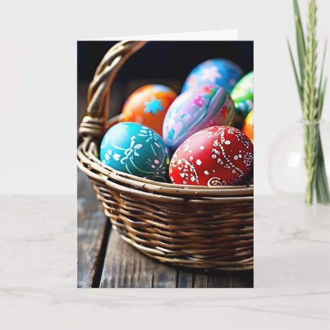 Cartes Pour Fêtes Annuelles Fermer le panier de Pâques rempli d'oeufs (Devant)