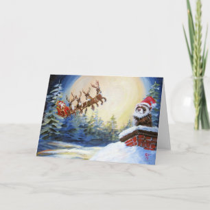 Cartes Pour Fêtes Annuelles Ferret et Père Noël avec Sleigh