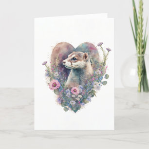 Cartes Pour Fêtes Annuelles Ferret sucré aux fleurs roses pour la Saint-Valent