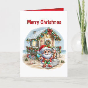 Cartes Pour Fêtes Annuelles Fesive Christmas beach Père Noël personnalisable