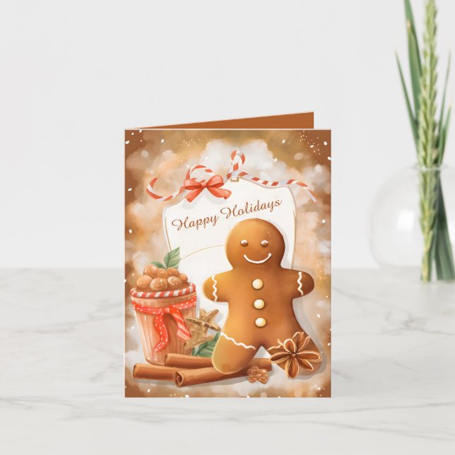 Cartes Pour Fêtes Annuelles Festif aquarelle pain d'épices ajouter un message (Devant)