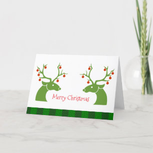 Cartes Pour Fêtes Annuelles Festif Arbre de Noël Reindeer Ornement Rouge Vert