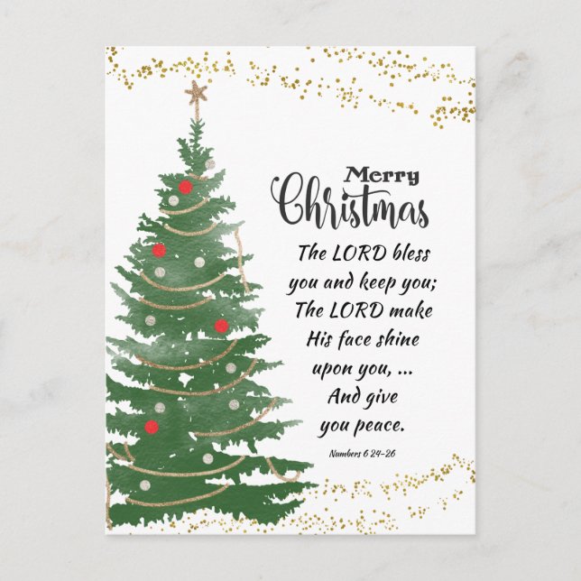 Cartes Pour Fêtes Annuelles Festif Arbre de Noël Seigneur Bénissez-vous Bible  (Devant)