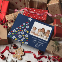 Festif Blue Christmas Tree Photocard de vacances