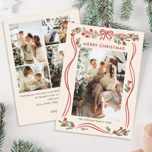 Cartes Pour Fêtes Annuelles Festif Boho Red Christmas Bow Ribbon 5 Photo