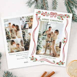 Cartes Pour Fêtes Annuelles Festif Boho Red Christmas Bow Ribbon 5 Photo