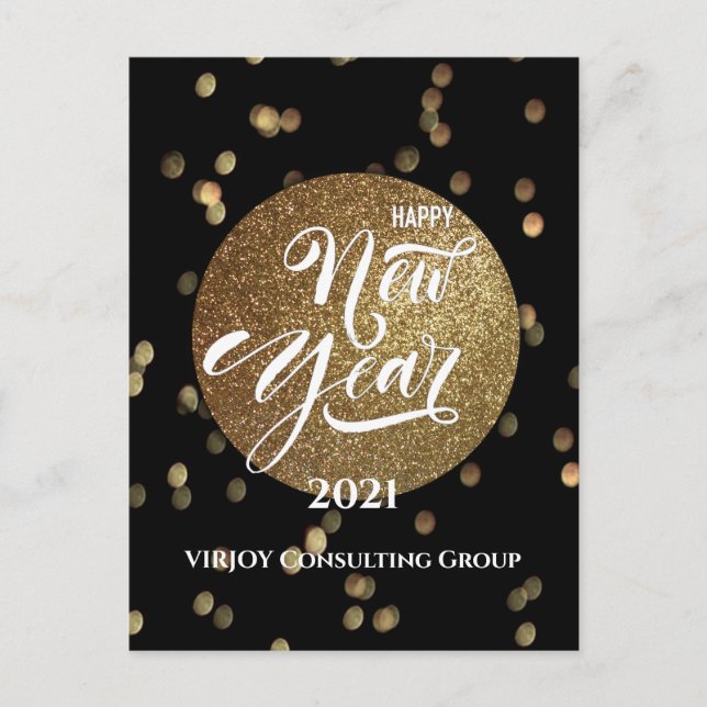 Cartes Pour Fêtes Annuelles Festif Bokeh Gold Confetti Élégant Black Business (Devant)