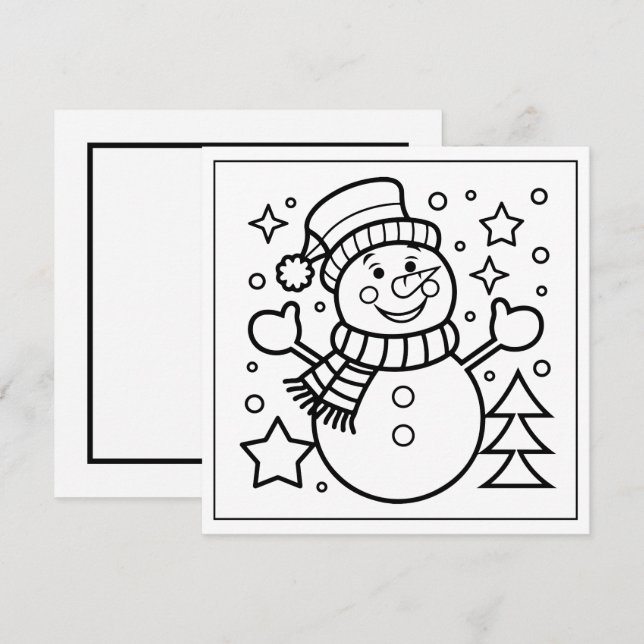 Cartes Pour Fêtes Annuelles Festif bonhomme de neige colorant Noël (Devant / Derrière)