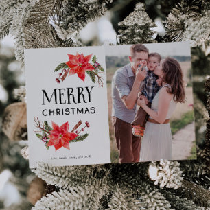 Cartes Pour Fêtes Annuelles Festif Botanique Poinsettia Photo de Noël