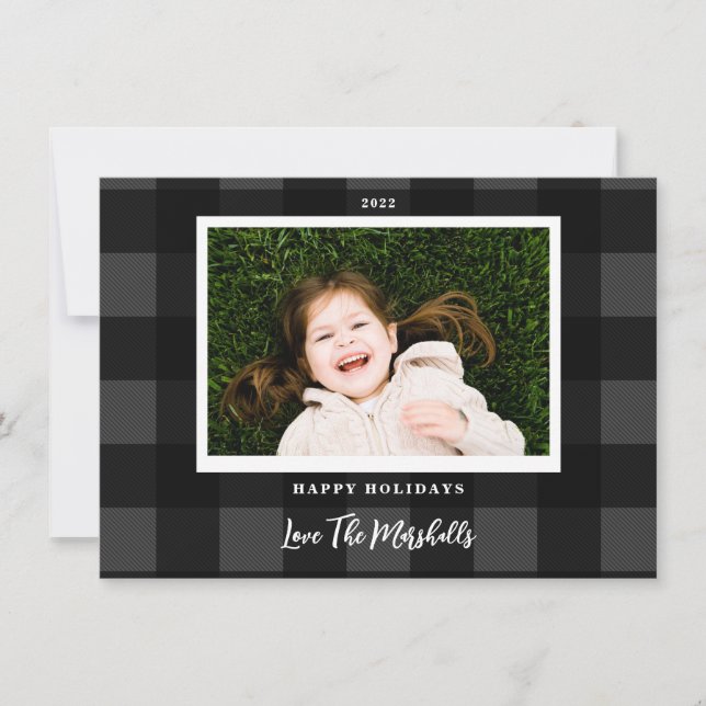 Cartes Pour Fêtes Annuelles Festif Buffalo Plaid Gray Photo de vacances (Devant)