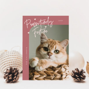 Cartes Pour Fêtes Annuelles Festif de façon pédestre Chat Photo Pink Noël