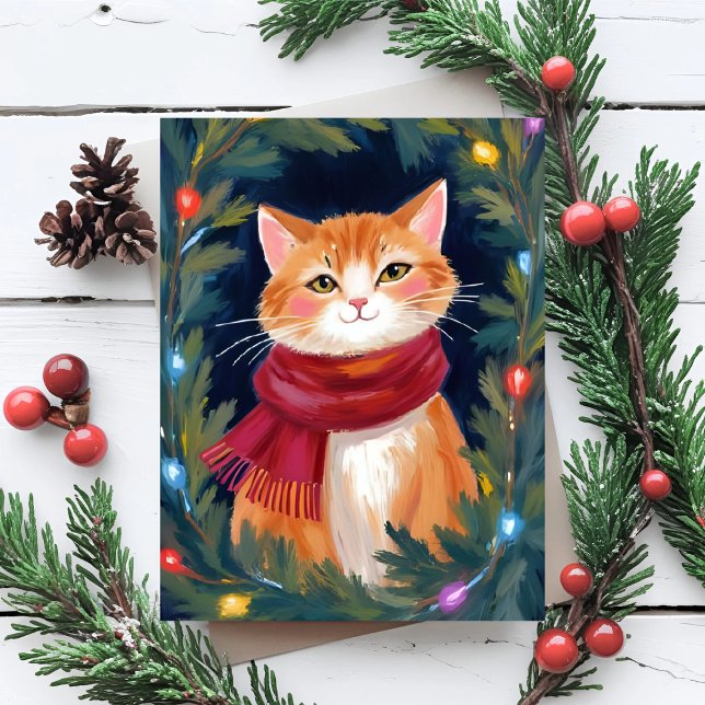 Cartes Pour Fêtes Annuelles Festif de Noël Orange Chat animal (Créateur téléchargé)
