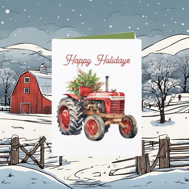 Cartes Pour Fêtes Annuelles Festif de Noël tracteur de campagne aquarelle (Créateur téléchargé)