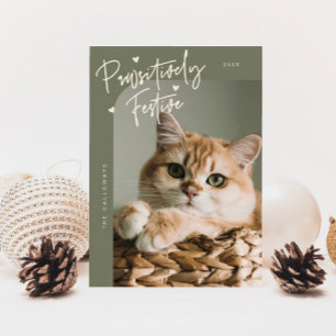 Cartes Pour Fêtes Annuelles Festif de Pawsitive Chat Photo Sage Vert Noël