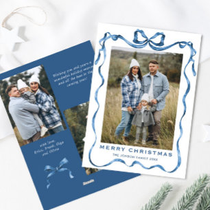Cartes Pour Fêtes Annuelles Festif Dusty Blue Christmas Bow Ribbon 3 Photo