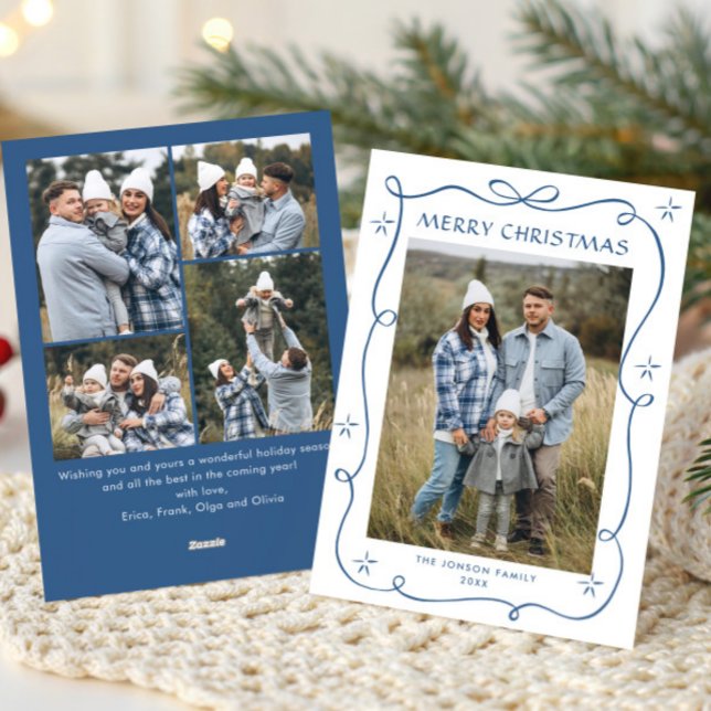 Cartes Pour Fêtes Annuelles Festif Dusty Blue Christmas Bow Ribbon 5 Photo (Créateur téléchargé)