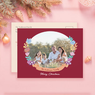 Cartes Pour Fêtes Annuelles Festif Floral Wreath Dark Red Photo