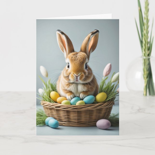 Cartes Pour Fêtes Annuelles Festif Fluffy Cute Petit Lapin De Pâques (Devant)