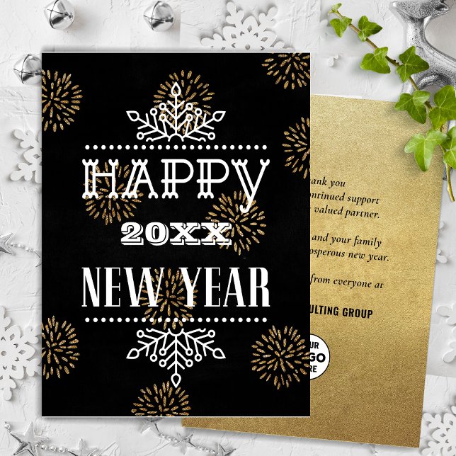 Cartes Pour Fêtes Annuelles Festif Gold Fireworks Moderne Fun Script Business (Créateur téléchargé)