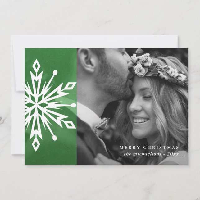 Cartes Pour Fêtes Annuelles Festif Green Snowflake Joyeux Noël Photo (Devant)