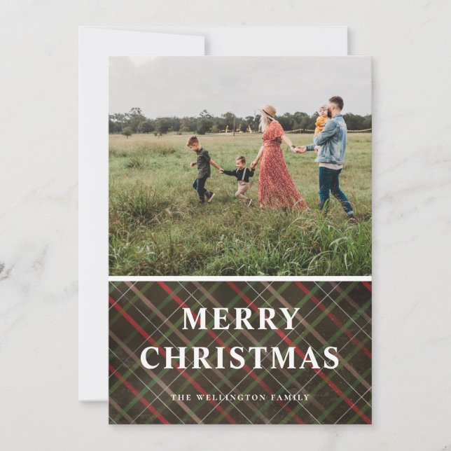 Cartes Pour Fêtes Annuelles Festif Hiver Plaid Photo de Noël (Devant)
