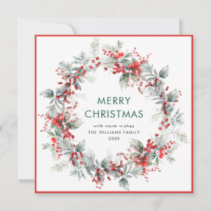 Cartes Pour Fêtes Annuelles Festif Holly Berry Wreath de Noël moderne