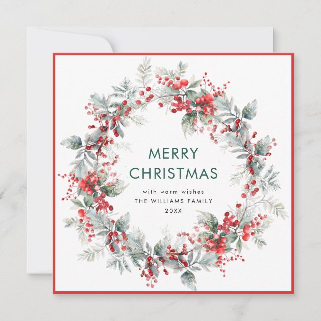 Cartes Pour Fêtes Annuelles Festif Holly Berry Wreath de Noël moderne (Devant)