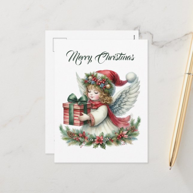 Cartes Pour Fêtes Annuelles Festif Noël Angel ajouter un message (Devant/Arrière en situation)