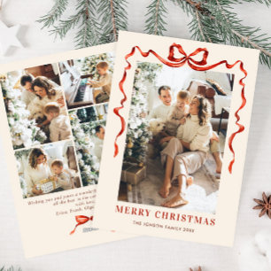 Cartes Pour Fêtes Annuelles Festif Noël Boho Red Bow Ribbon 5 Photo