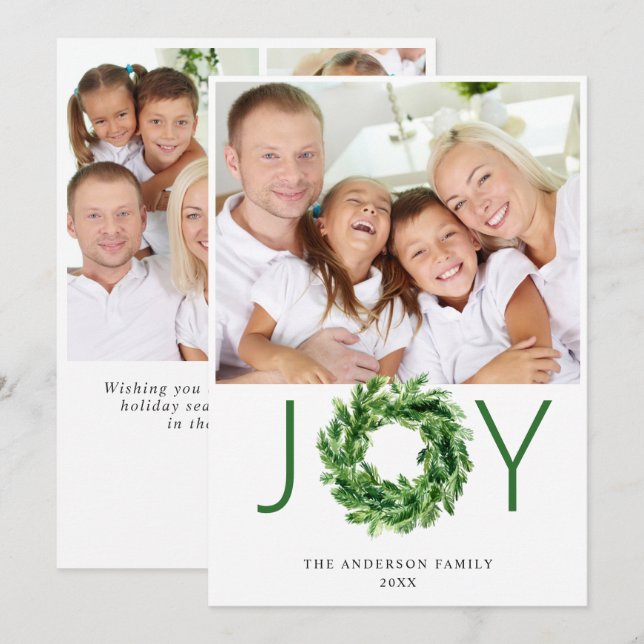 Cartes Pour Fêtes Annuelles Festif Pine Branche Wreath Noël 4 PHOTO (Devant / Derrière)