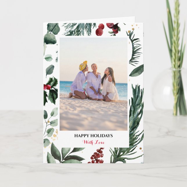 Cartes Pour Fêtes Annuelles Festif Pine verte Bough Berry Joyeux Noël (Devant)