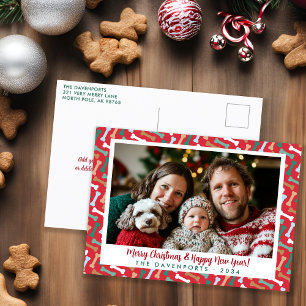 Cartes Pour Fêtes Annuelles Festif Rouge et Turquoise os de chien Motif Photo