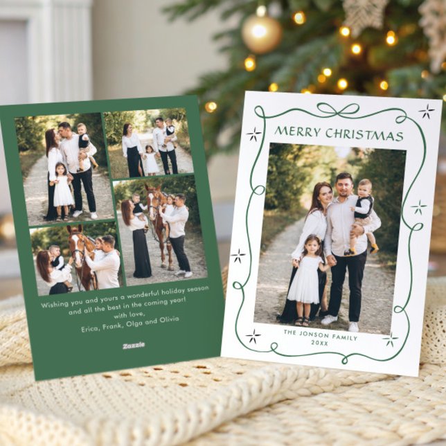 Cartes Pour Fêtes Annuelles Festif Sage vert Noël Bow Ribbon 5 Photo (Créateur téléchargé)