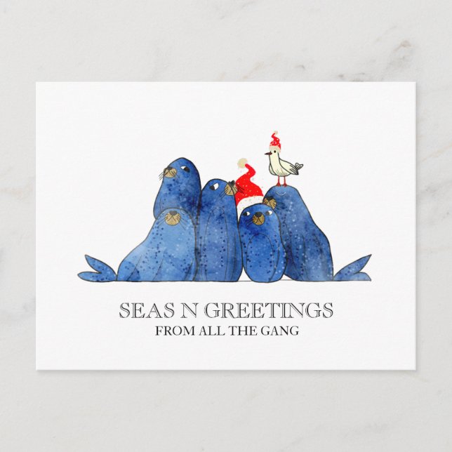 Cartes Pour Fêtes Annuelles Festif Sea Lions Seas n Salutations Aquarelle (Devant)