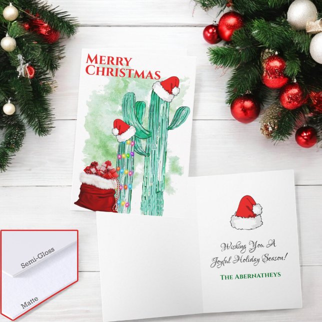 Cartes Pour Fêtes Annuelles Festif Sud-Ouest Saguaro Cactus Personnalisé (Folding Christmas card cover and inside template text)