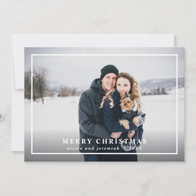 Cartes Pour Fêtes Annuelles Festif Tartan Gris Rouge Joyeux Noël Photo (Devant)