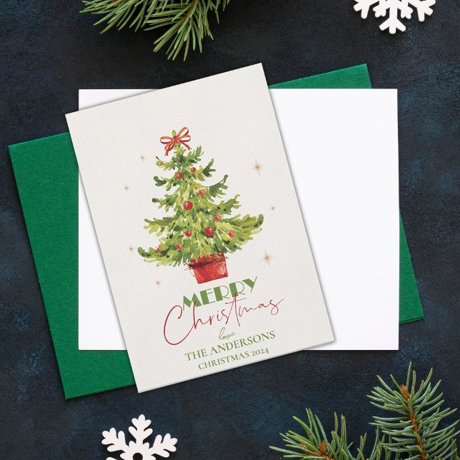 Cartes Pour Fêtes Annuelles Festif Un Joli Arbre De Noël Vert En Pot (Festive Pretty Green Christmas Tree In Pot Holiday Card)