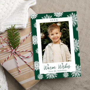 Cartes Pour Fêtes Annuelles Festin Green et White Snowflakes Photo