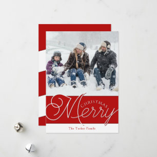 Cartes Pour Fêtes Annuelles Festin Joyeux Script Rouge & Blanc Photo Noël