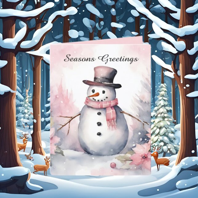 Cartes Pour Fêtes Annuelles Festin Noël ajouter texte snowman aquarelle (Créateur téléchargé)