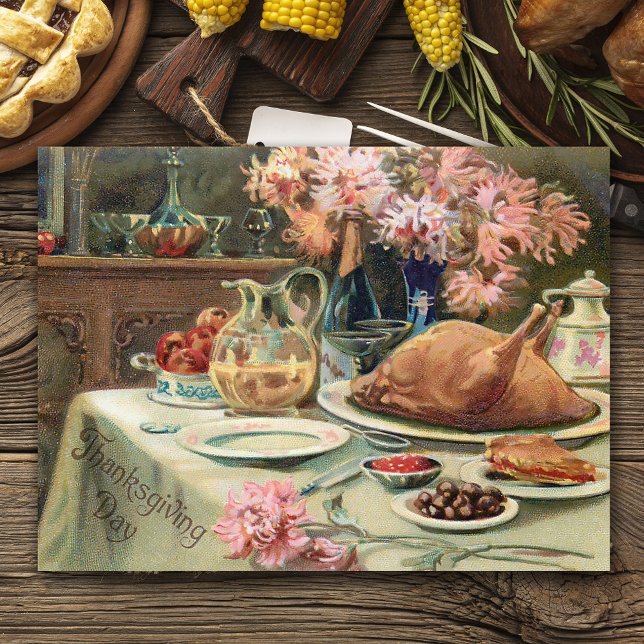 Cartes Pour Fêtes Annuelles Festin vintage de thanksgiving (Créateur téléchargé)